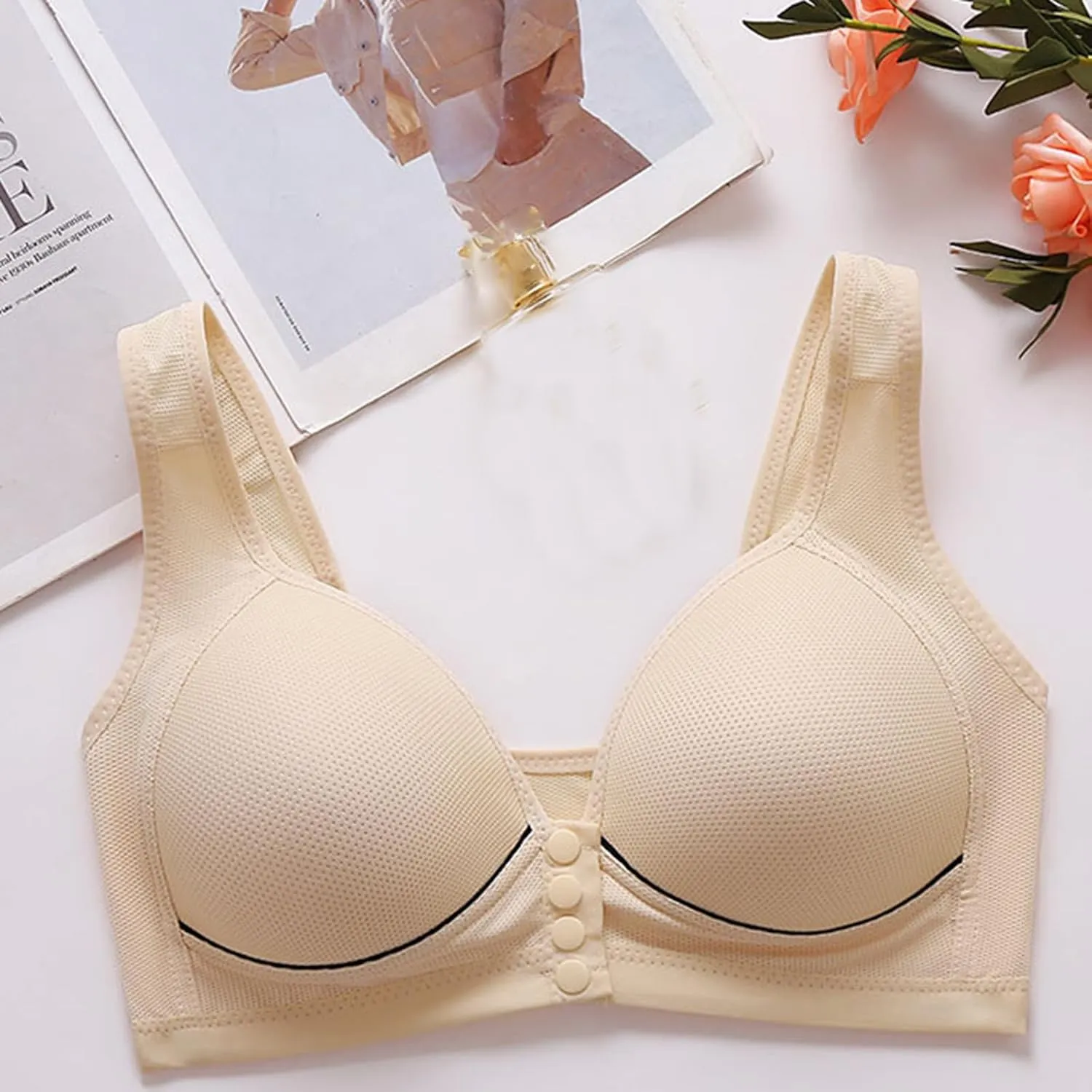 Daisy Bras Women's No Underwire Comfort Senior Wireless Snap Closing Bra 2025 Comfy Convenient Front Closure Bralette