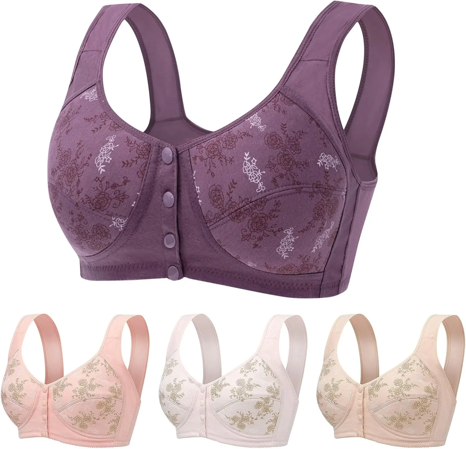Daisy Bras Women's No Underwire Comfort Senior Wireless Snap Closing Bra 2025 Comfy Convenient Front Closure Bralette