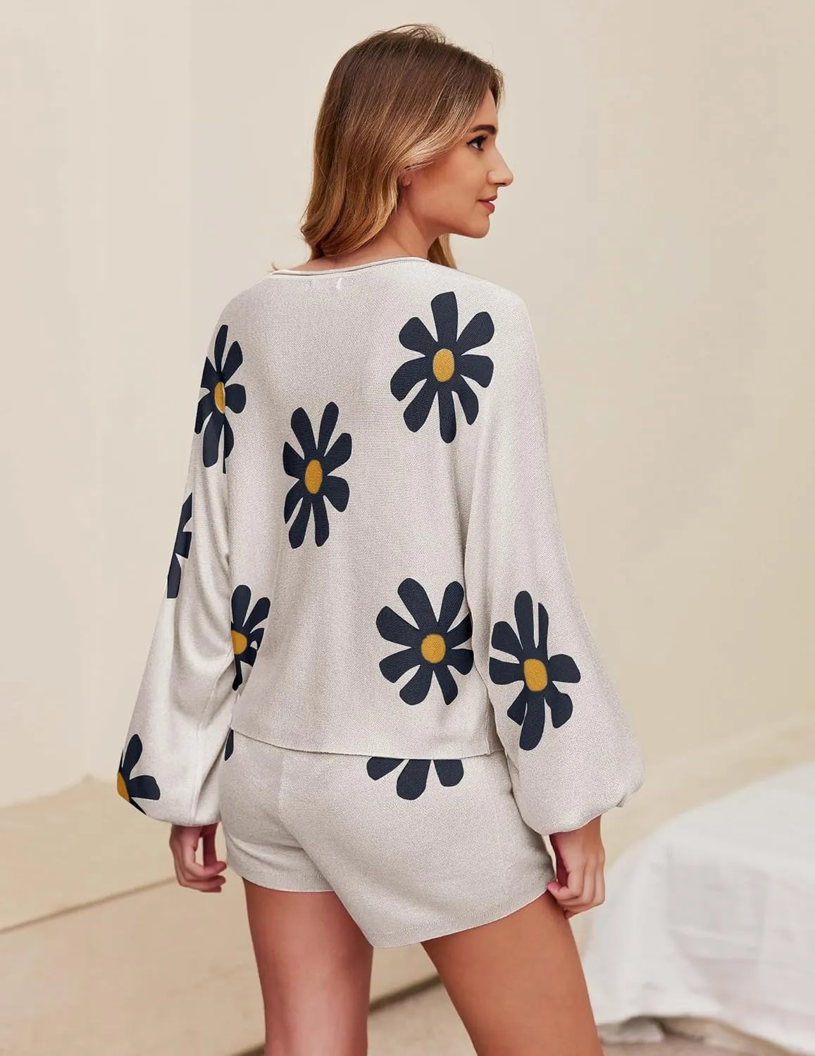 Ekouaer Knit Pajamas Set for Women Lounge Wear Sets Long Sleeve Sweatsuit Matching 2 Piece Outfits Casual Sweater Sets S-XXL