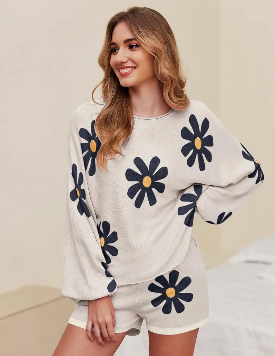 Ekouaer Knit Pajamas Set for Women Lounge Wear Sets Long Sleeve Sweatsuit Matching 2 Piece Outfits Casual Sweater Sets S-XXL