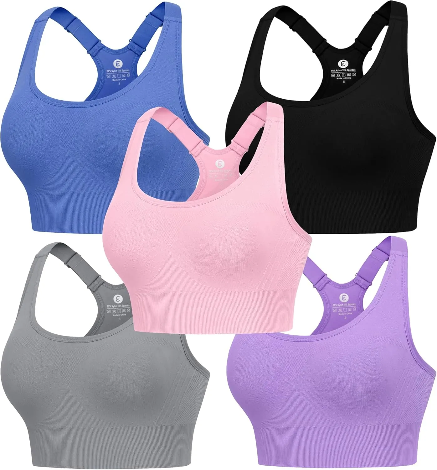 Evercute Adjustable Sports Bras for Women 3/4 Pack Racerback High Support Bras Padded Workout Bras Seamless Yoga Athletic Bra