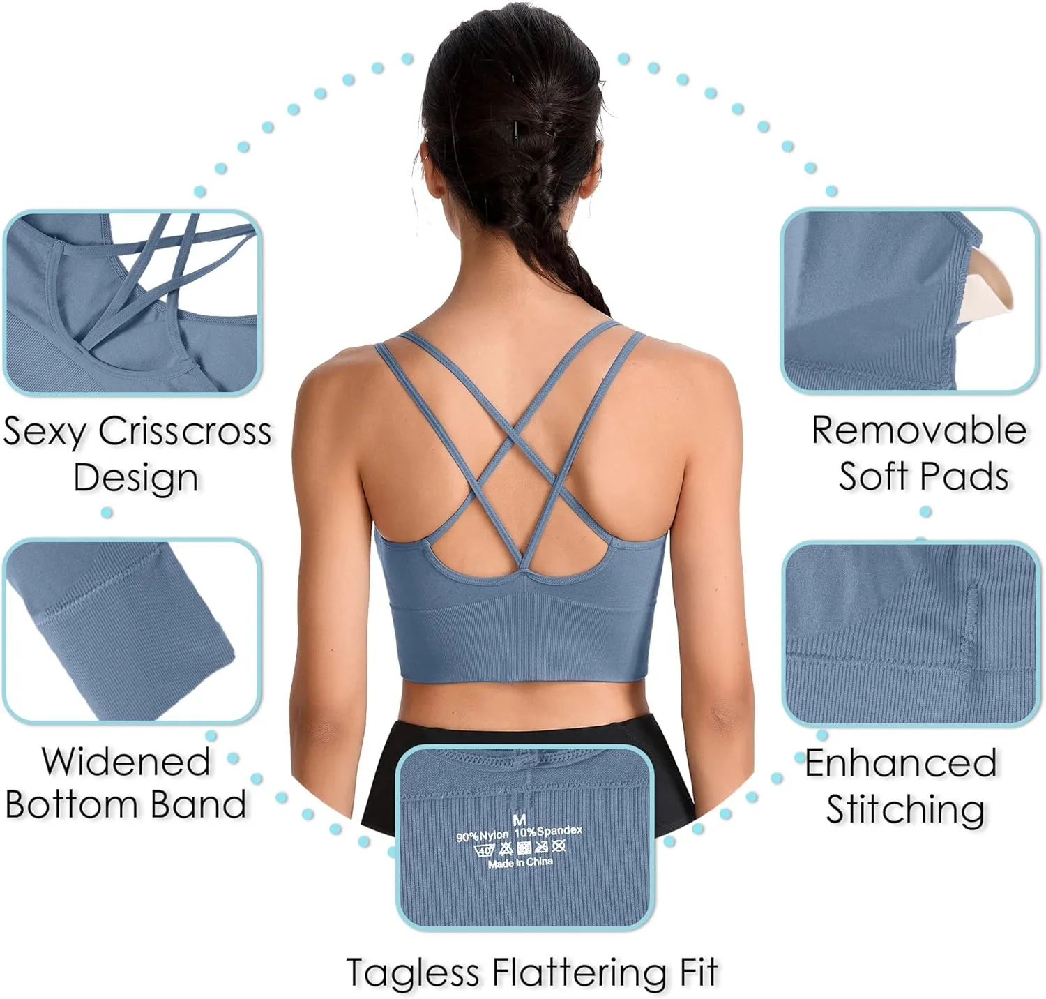Evercute Cross Back Sport Bras Padded Strappy Criss Cross Cropped Bras for Yoga Workout Fitness Low Impact
