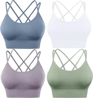 Evercute Cross Back Sport Bras Padded Strappy Criss Cross Cropped Bras for Yoga Workout Fitness Low Impact