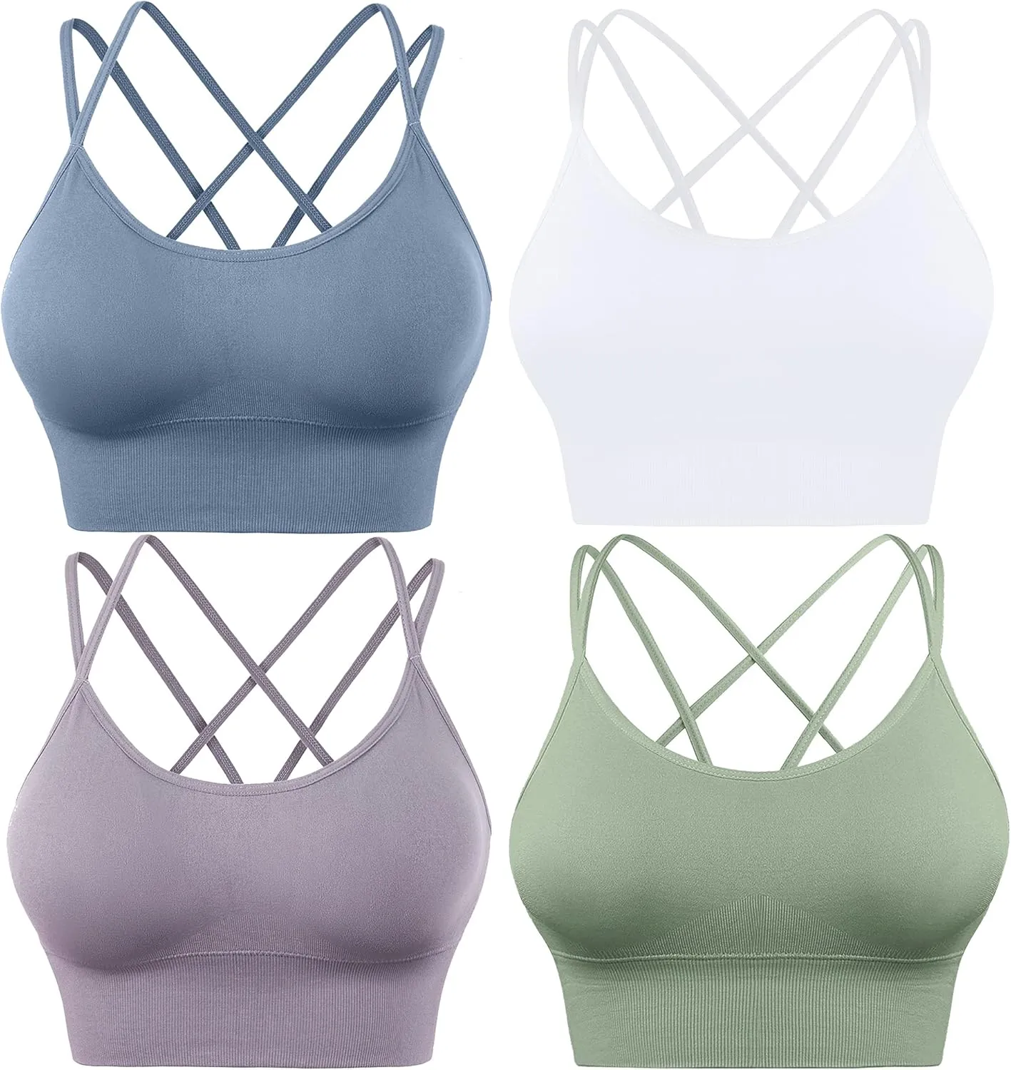 Evercute Cross Back Sport Bras Padded Strappy Criss Cross Cropped Bras for Yoga Workout Fitness Low Impact