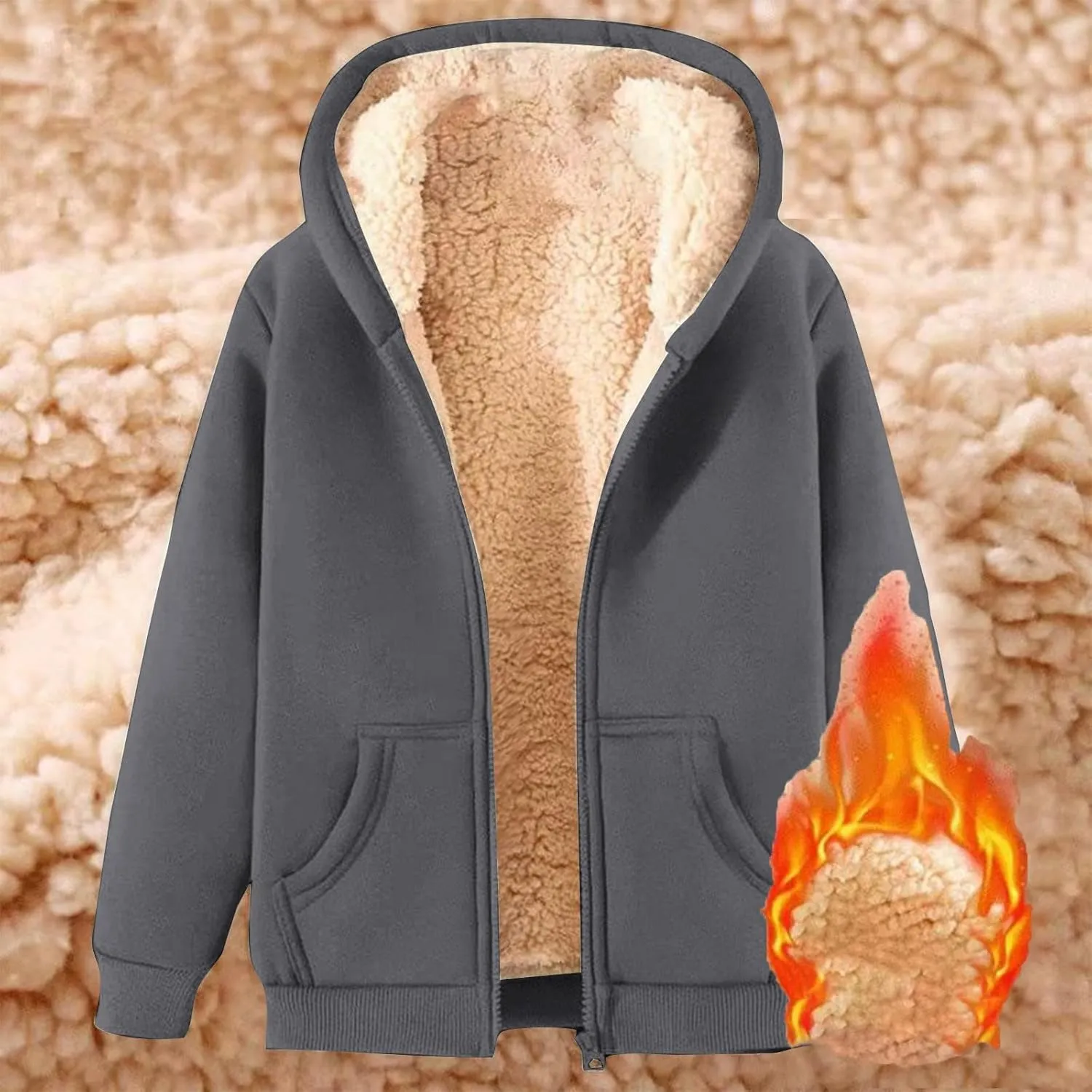 evzosrz Mens Winter Hoodies Fleece Sherpa Lined Coats Zip Up Warm Sweatshirt Jackets Casual Thick Thermal Hoodies Cardigan