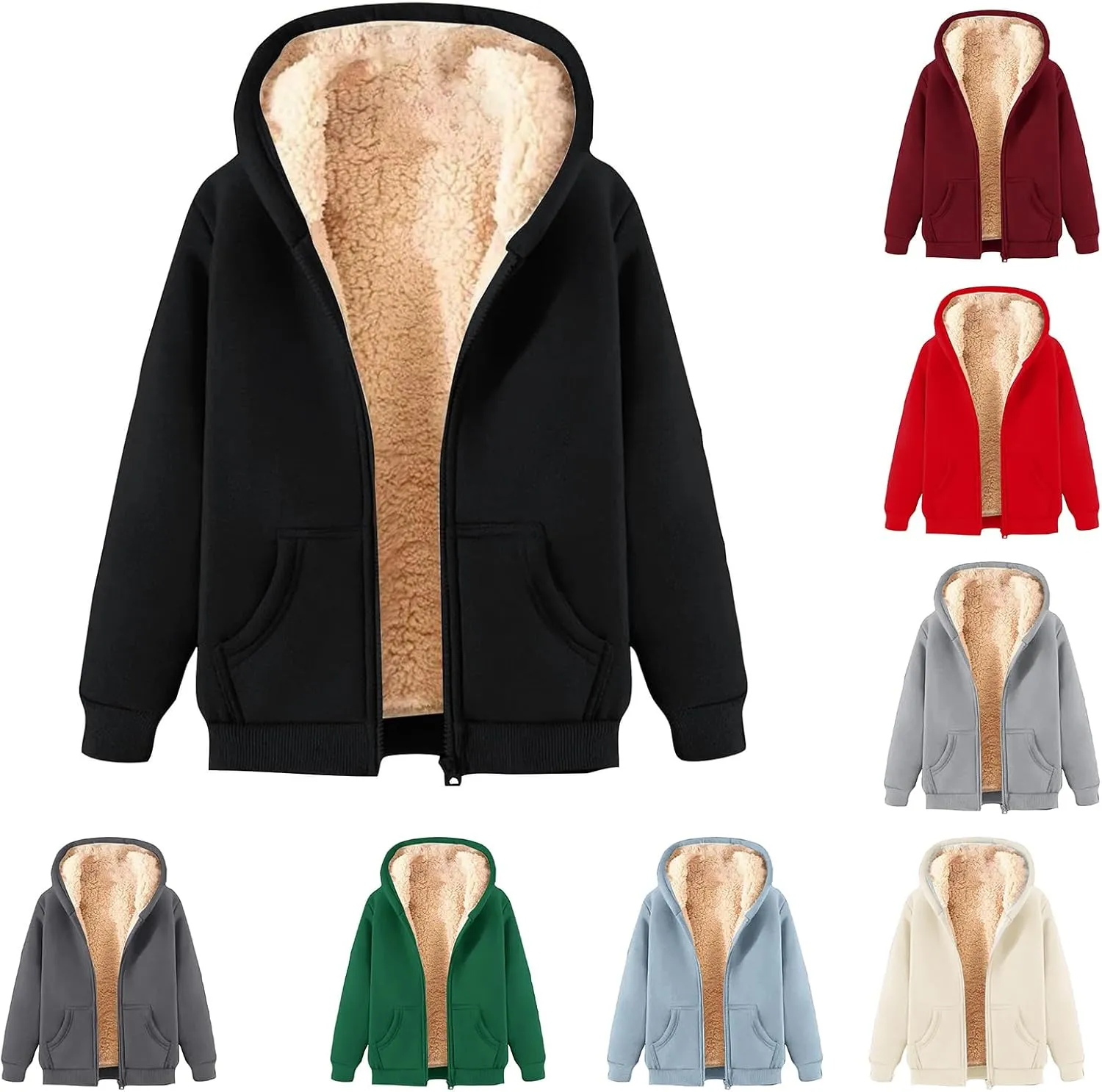 evzosrz Mens Winter Hoodies Fleece Sherpa Lined Coats Zip Up Warm Sweatshirt Jackets Casual Thick Thermal Hoodies Cardigan