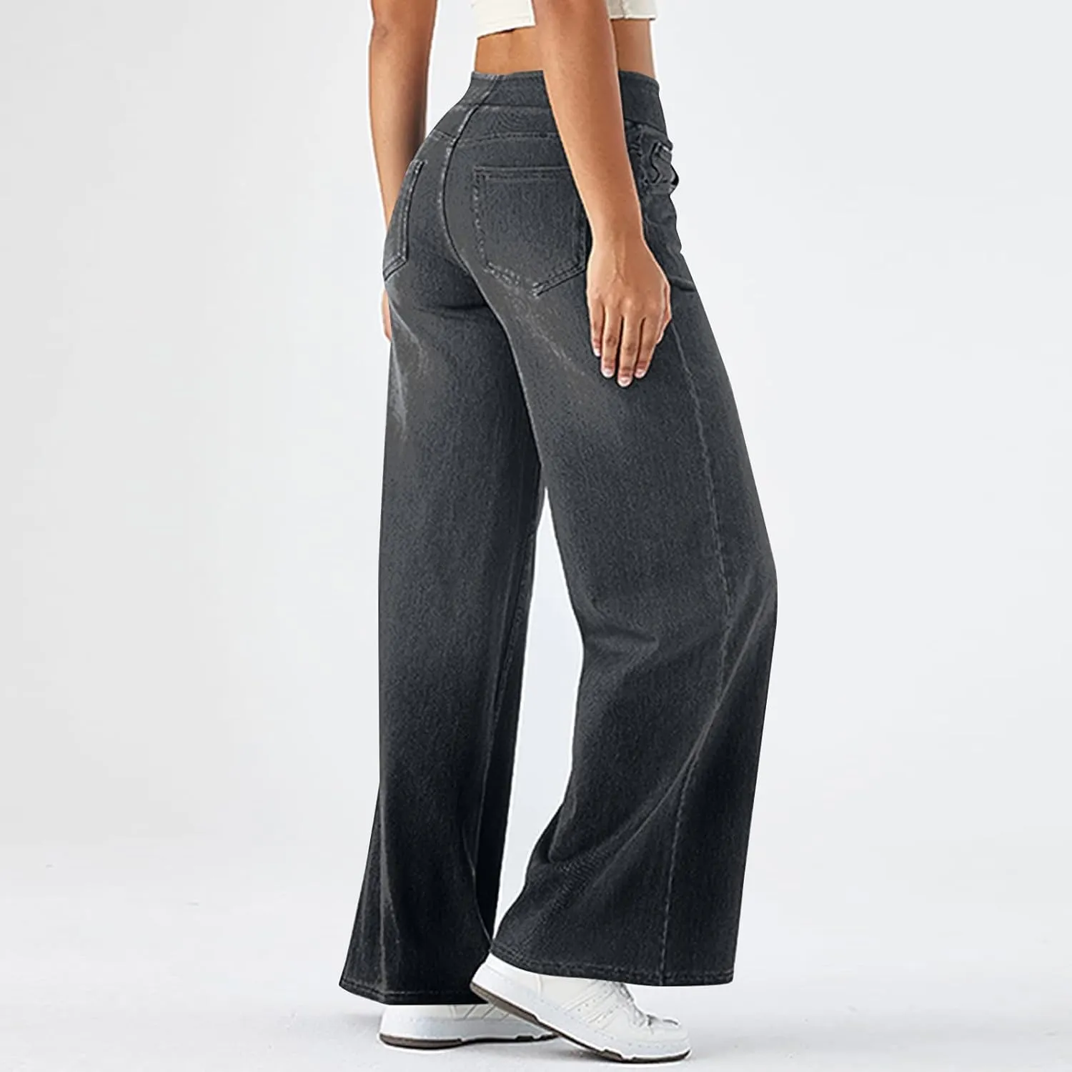 fanmpghleoo Elastic Waist Jeans for Women Trendy Wide Leg Jeans Woman Boyfriend Y2k Baggy Jeans High Waisted Trouser Jeans