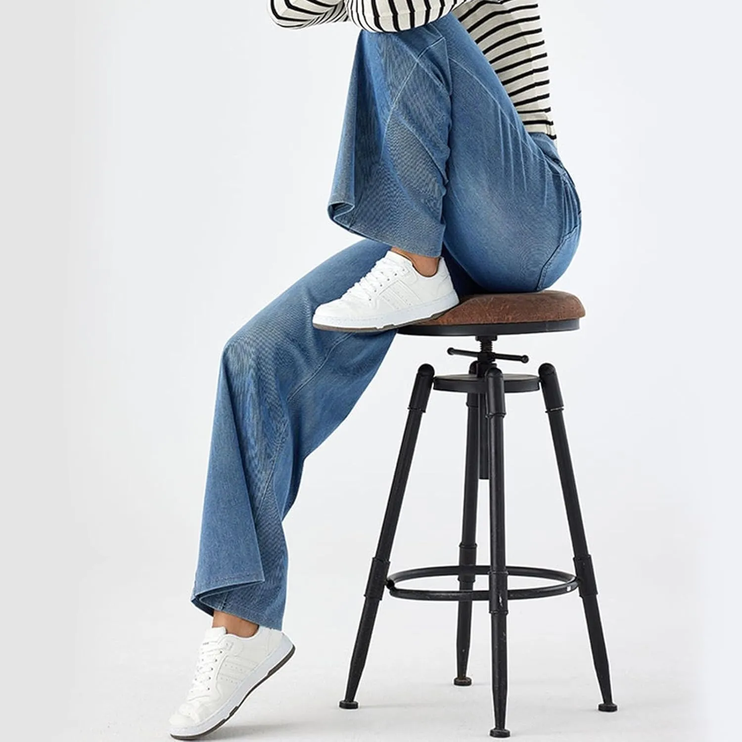 fanmpghleoo Elastic Waist Jeans for Women Trendy Wide Leg Jeans Woman Boyfriend Y2k Baggy Jeans High Waisted Trouser Jeans