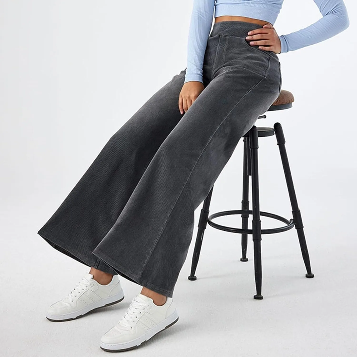 fanmpghleoo Elastic Waist Jeans for Women Trendy Wide Leg Jeans Woman Boyfriend Y2k Baggy Jeans High Waisted Trouser Jeans
