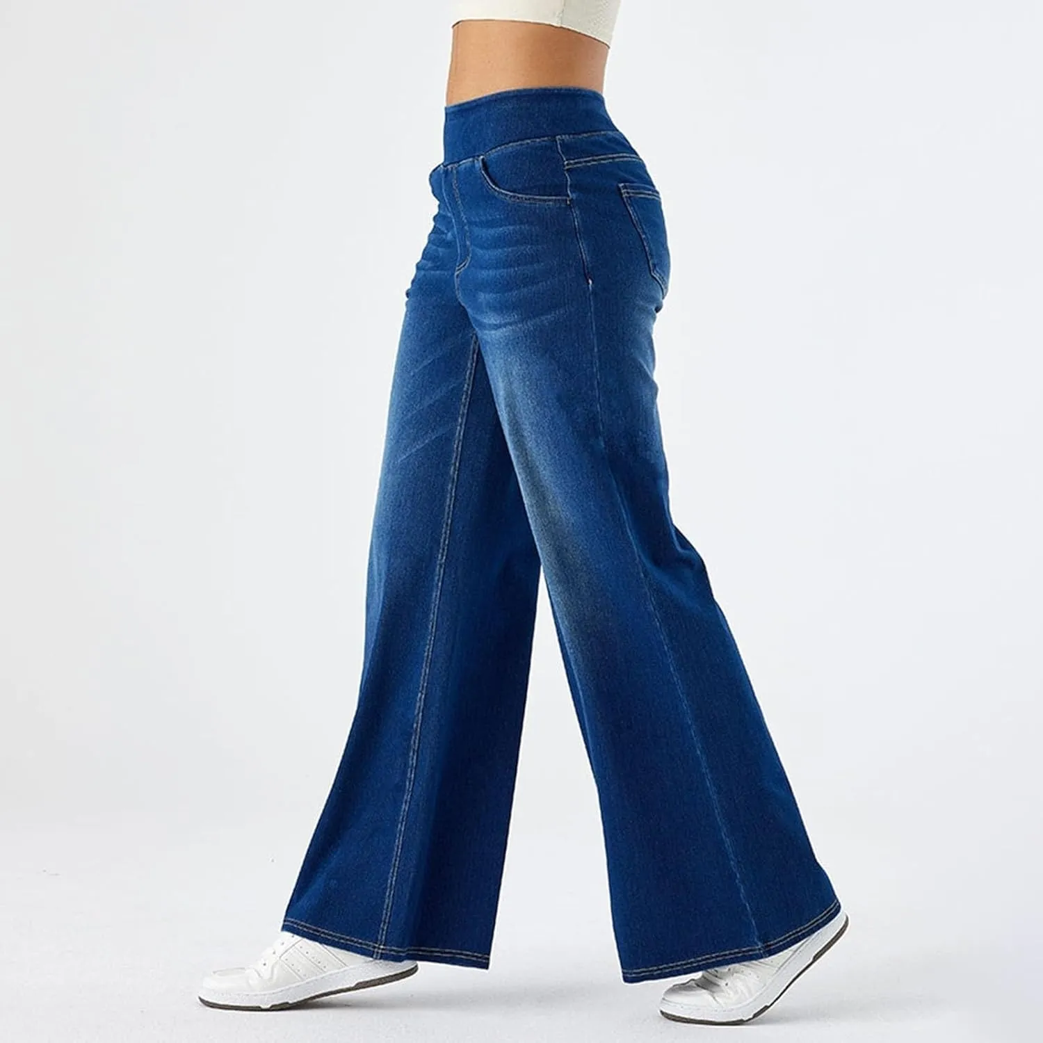 fanmpghleoo Elastic Waist Jeans for Women Trendy Wide Leg Jeans Woman Boyfriend Y2k Baggy Jeans High Waisted Trouser Jeans