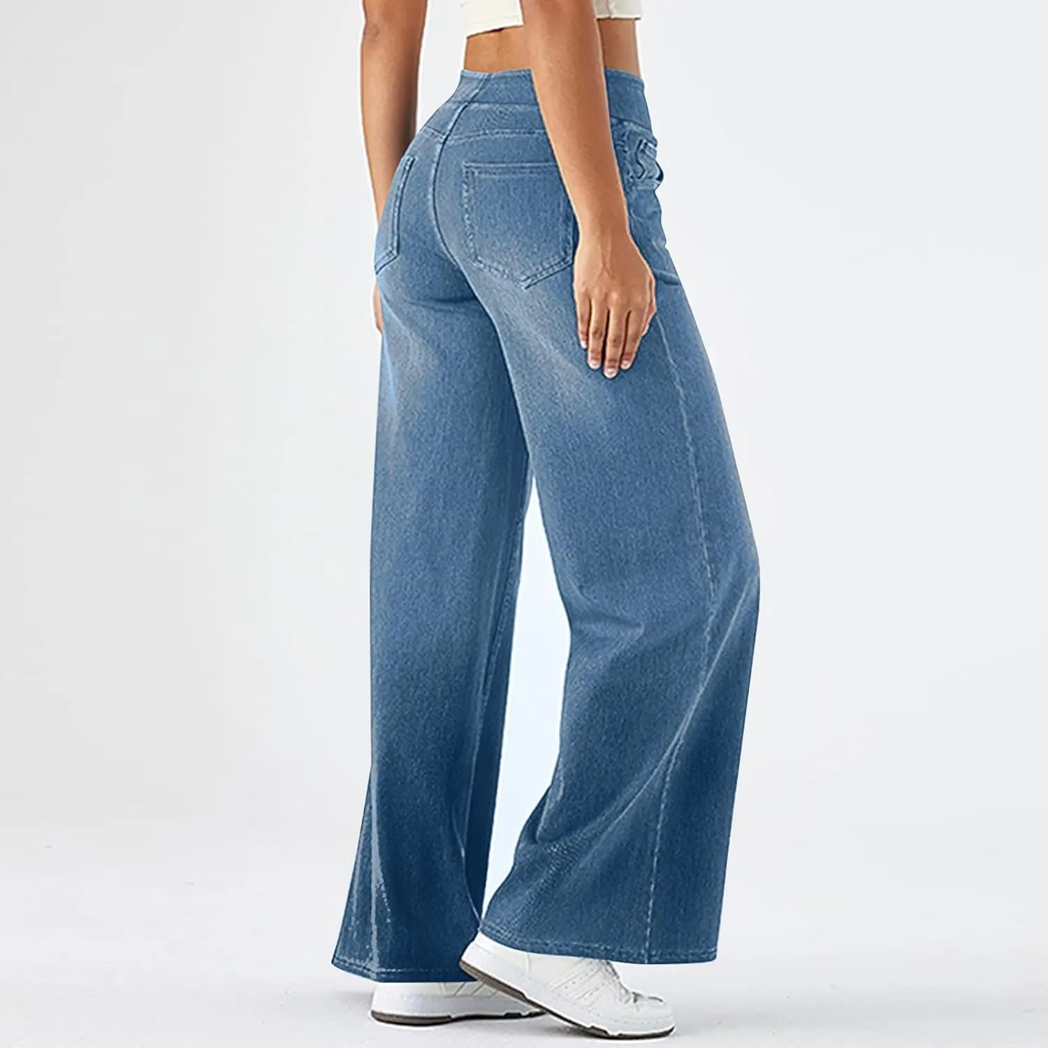 fanmpghleoo Elastic Waist Jeans for Women Trendy Wide Leg Jeans Woman Boyfriend Y2k Baggy Jeans High Waisted Trouser Jeans