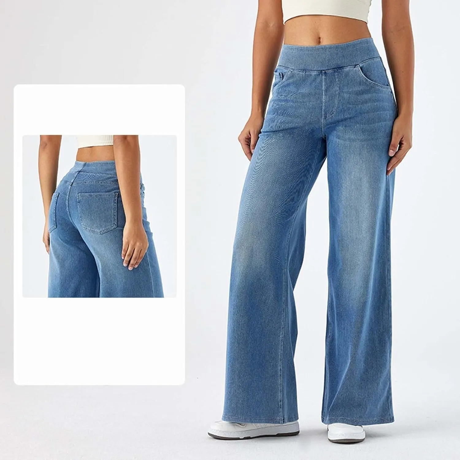 fanmpghleoo Elastic Waist Jeans for Women Trendy Wide Leg Jeans Woman Boyfriend Y2k Baggy Jeans High Waisted Trouser Jeans