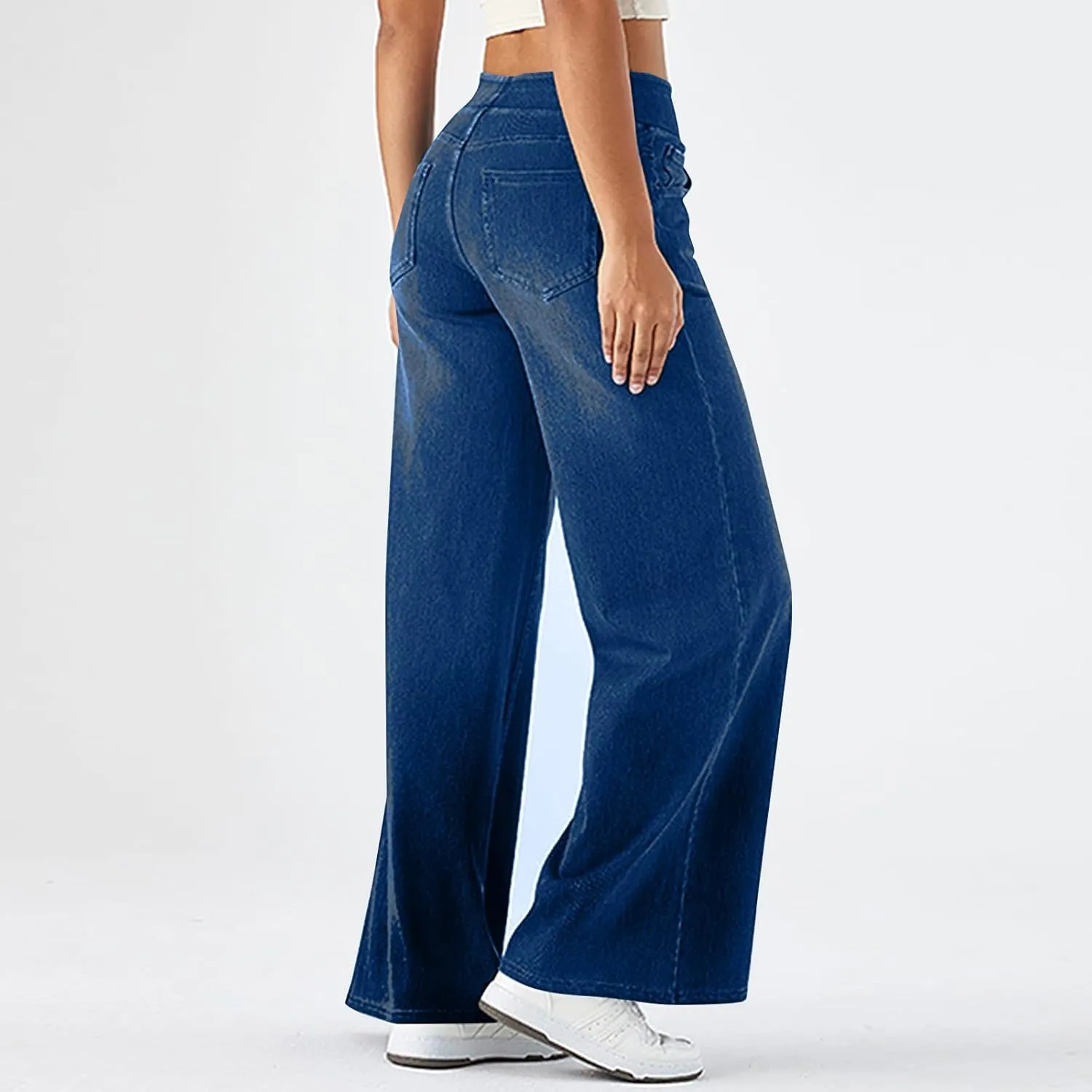 fanmpghleoo Elastic Waist Jeans for Women Trendy Wide Leg Jeans Woman Boyfriend Y2k Baggy Jeans High Waisted Trouser Jeans