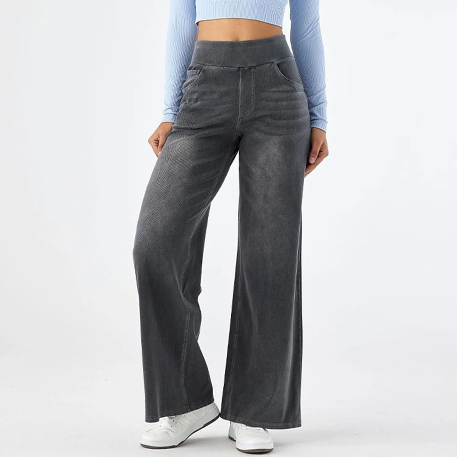 fanmpghleoo Elastic Waist Jeans for Women Trendy Wide Leg Jeans Woman Boyfriend Y2k Baggy Jeans High Waisted Trouser Jeans