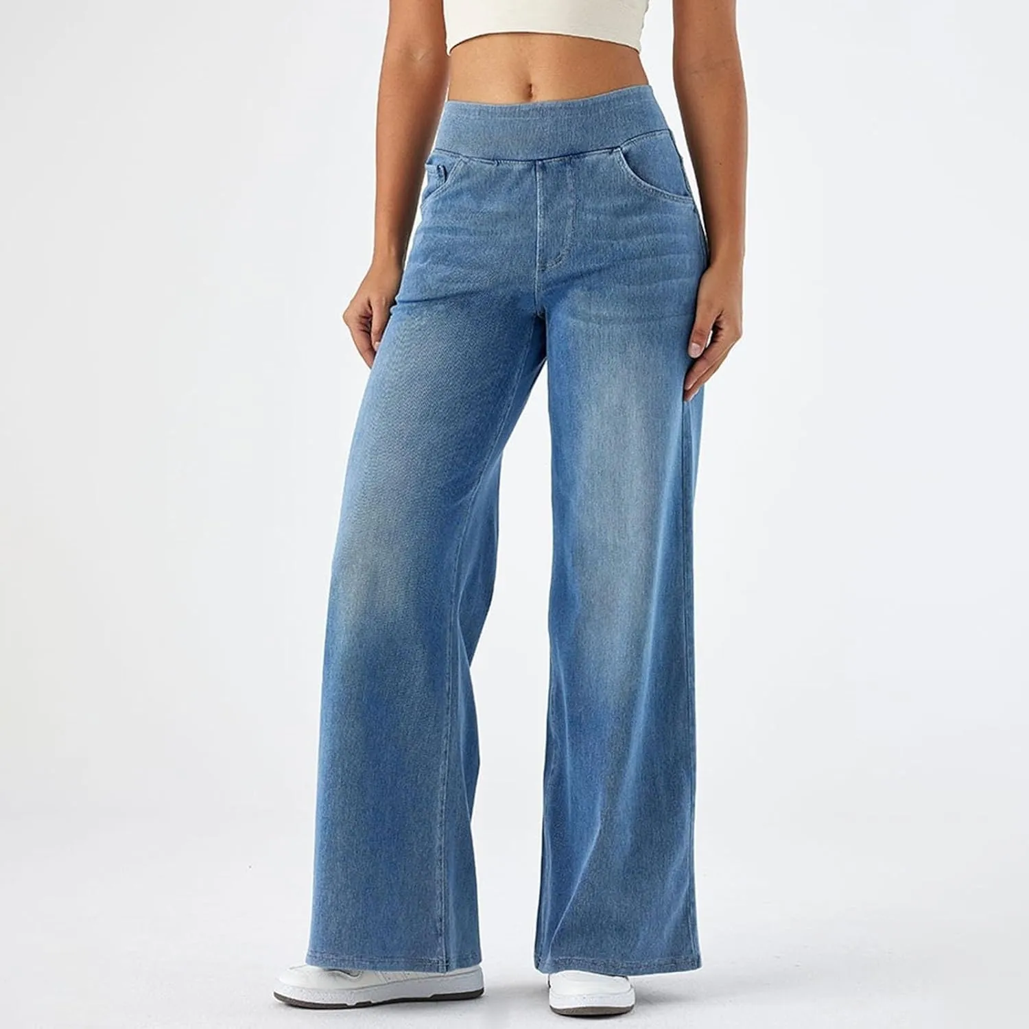 fanmpghleoo Elastic Waist Jeans for Women Trendy Wide Leg Jeans Woman Boyfriend Y2k Baggy Jeans High Waisted Trouser Jeans