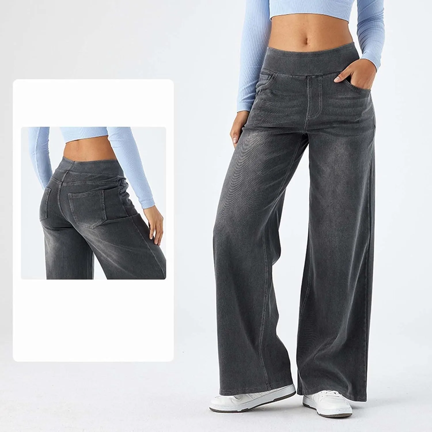 fanmpghleoo Elastic Waist Jeans for Women Trendy Wide Leg Jeans Woman Boyfriend Y2k Baggy Jeans High Waisted Trouser Jeans
