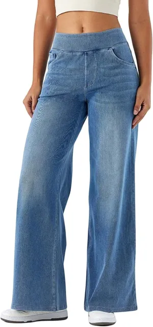 fanmpghleoo Elastic Waist Jeans for Women Trendy Wide Leg Jeans Woman Boyfriend Y2k Baggy Jeans High Waisted Trouser Jeans