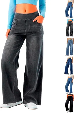 fanmpghleoo Elastic Waist Jeans for Women Trendy Wide Leg Jeans Woman Boyfriend Y2k Baggy Jeans High Waisted Trouser Jeans