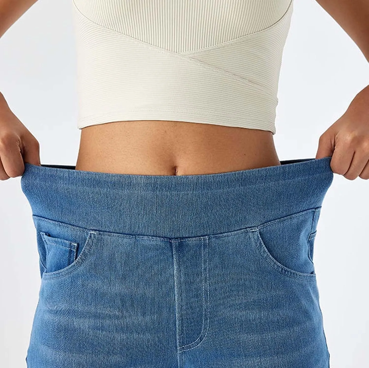 fanmpghleoo Wide Leg Jeans Woman Pull On Elastic Waist Jeans for Women Trendy Boyfriend Jeans Sweatpants That Look Like Jeans
