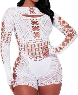 Fishnets Bodysuits for Women Sexy Jumpsuits Mesh Long Sleeve Bodystockings Lace Lingerie for Women Sexy Costumes