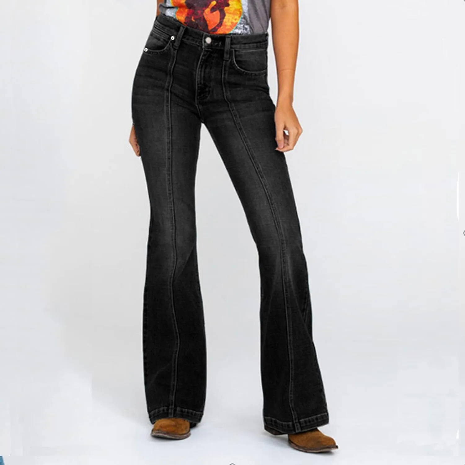 Flared Jeans Women High Waisted Plus Size Jeans Curvy Fit Jeans Bootcut Jeans Trendy Stretchy Booty Lift Denim Pants