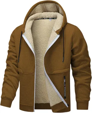 Fleece Hoodie for Men Winter Warm Jacket Full Zip Sherpa Lined Sweatshirt Casual Work Coat Thick Coats with Pocket