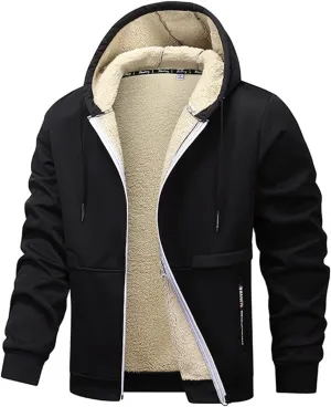 Fleece Hoodie for Men Winter Warm Jacket Full Zip Sherpa Lined Sweatshirt Casual Work Coat Thick Coats with Pocket
