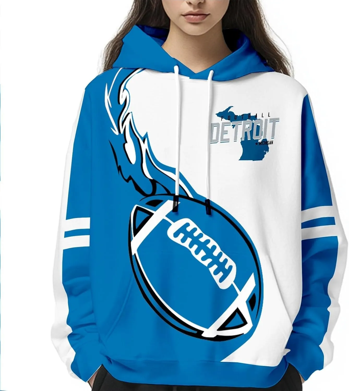 Football Hoodies for Men and Women Fans Gifts Casual Sweatshirts Collar Drawstring Long Sleeve Hooded Pullover Top