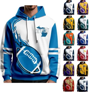 Football Hoodies for Men and Women Fans Gifts Casual Sweatshirts Collar Drawstring Long Sleeve Hooded Pullover Top