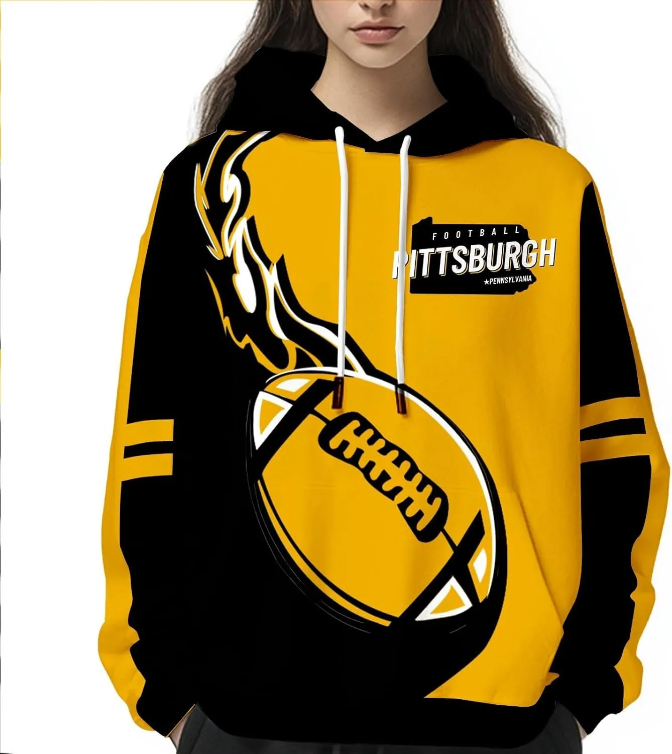 Football Hoodies for Men and Women Fans Gifts Casual Sweatshirts Collar Drawstring Long Sleeve Hooded Pullover Top