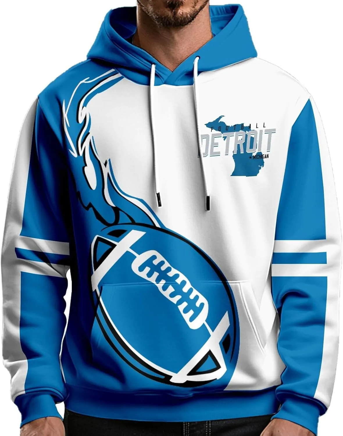 Football Hoodies for Men and Women Fans Gifts Casual Sweatshirts Collar Drawstring Long Sleeve Hooded Pullover Top
