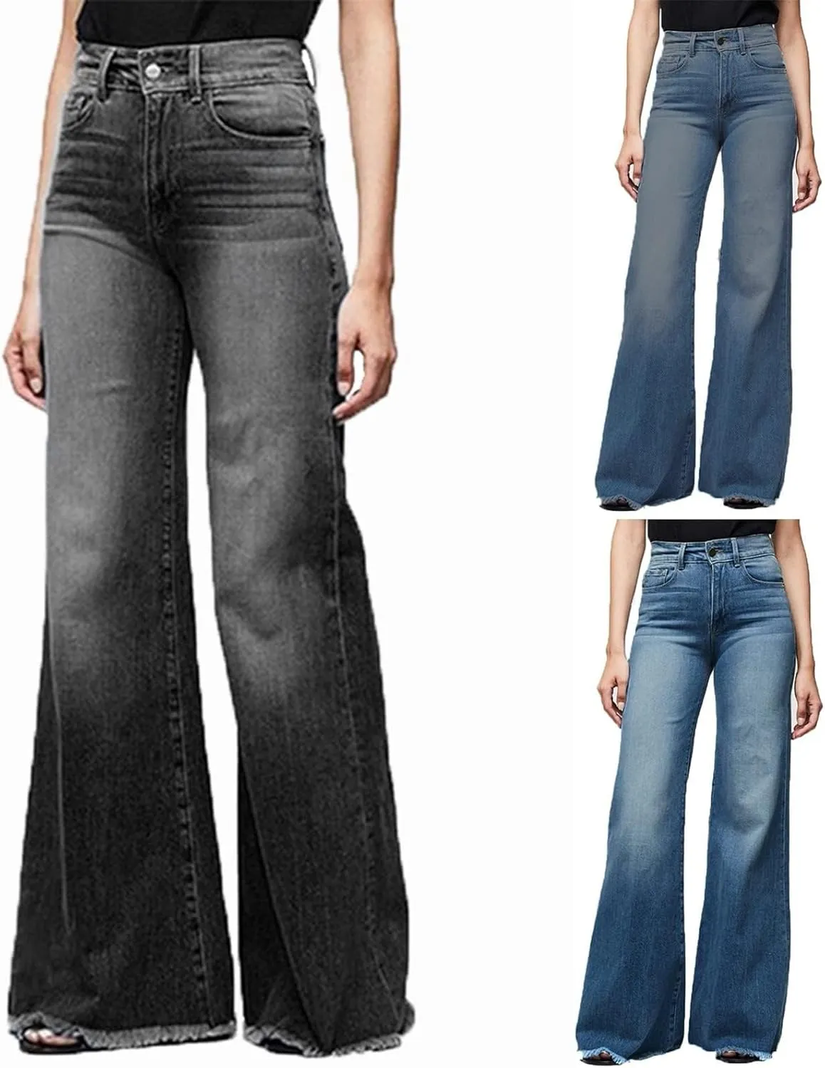 FRMUIC Bell Bottom Jeans for Women Flare Jeans High Waisted Wide Leg Bootcut Jeans Baggy Jeans Stretch Denim Pants