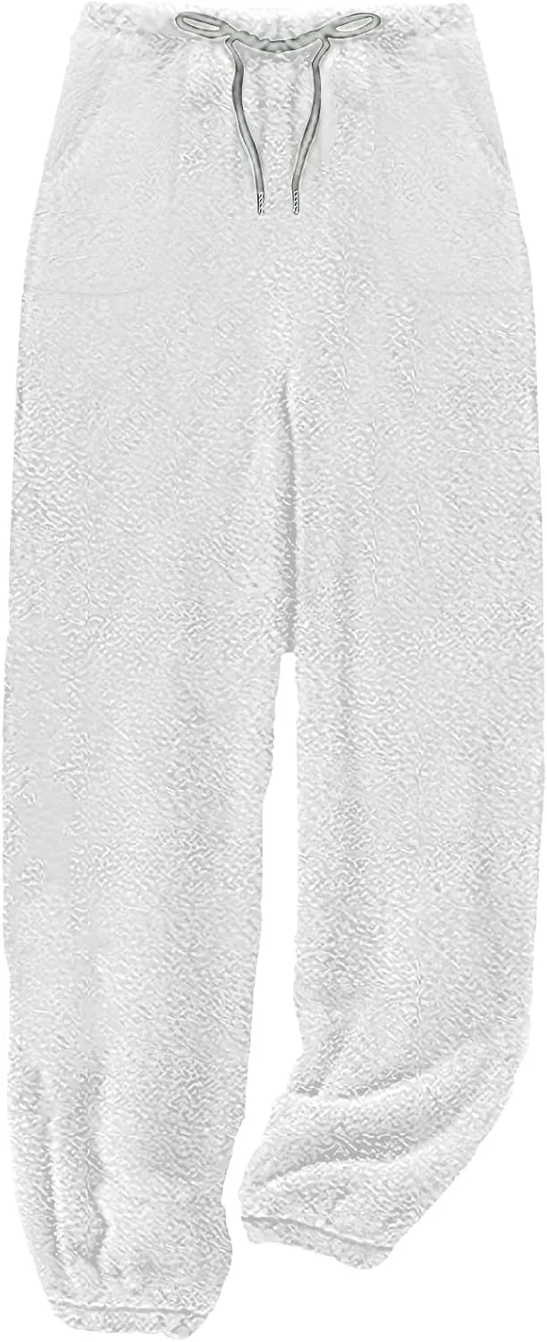 Furry Pants for Women Plus Size Pajamas Pants Fluffy Lounge Pants Plush Jogger Pants Casual Winter Pj Pants Trousers