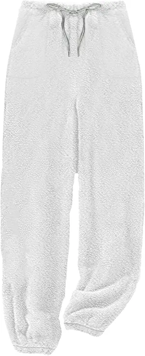 Furry Pants for Women Plus Size Pajamas Pants Fluffy Lounge Pants Plush Jogger Pants Casual Winter Pj Pants Trousers