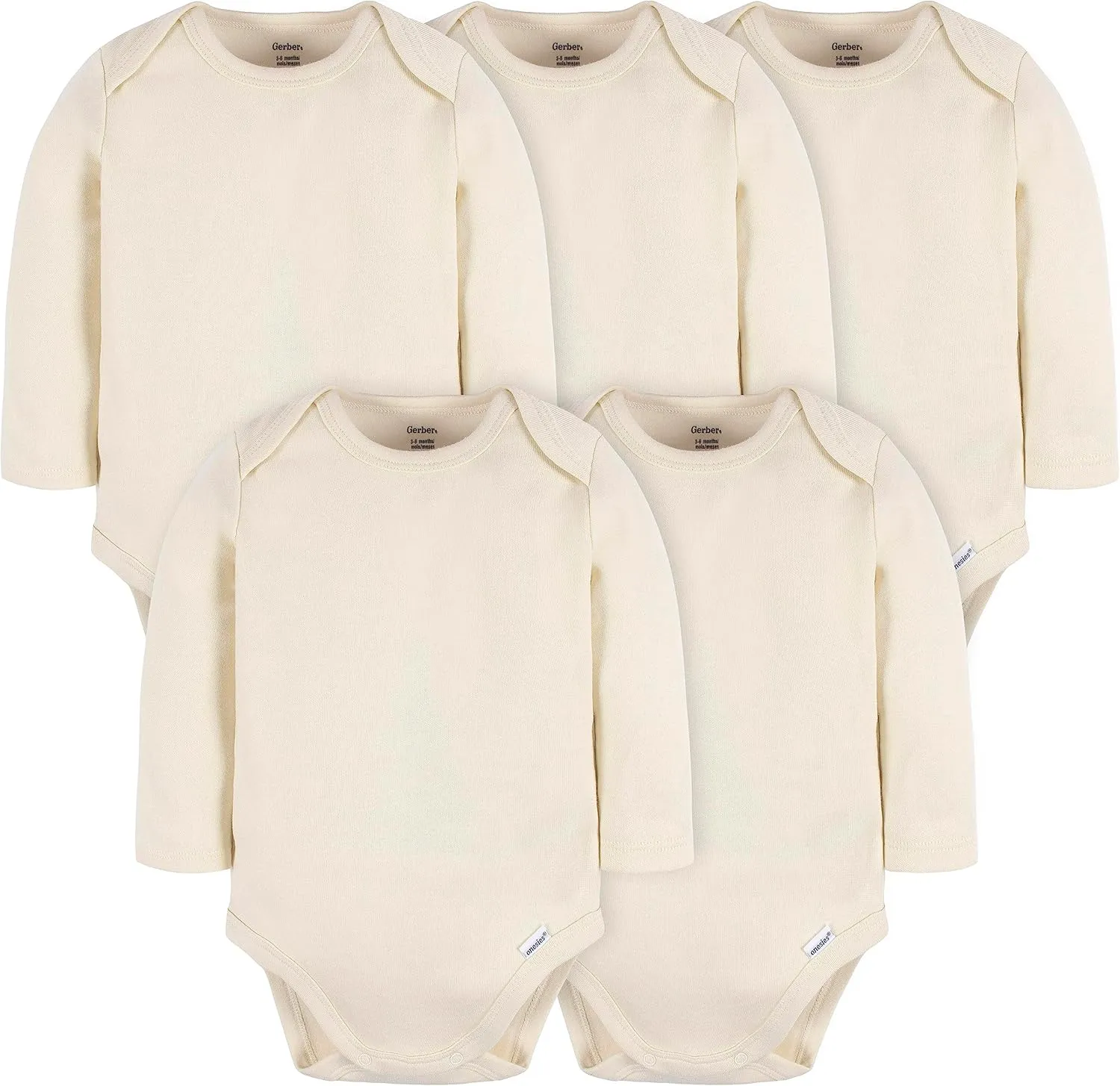 Gerber Baby Long Sleeve Solid Onesies Multi-Pack Interlock 180 Gsm