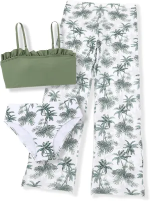 Girls 3 Piece Bikini Sets Kids Swimsuit Rash Guard Pants Bathing Suit Girl Swimwear Sets for Summer Quick Dry