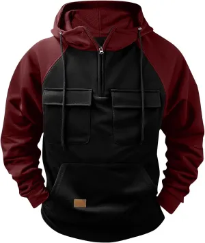 GOFULY Mens Hoodies Quarter Zip Western Hoodies Baggy Sweatshirt Drawstring Long Sleeve Cargo Sweatshirt Outfits With Pocket