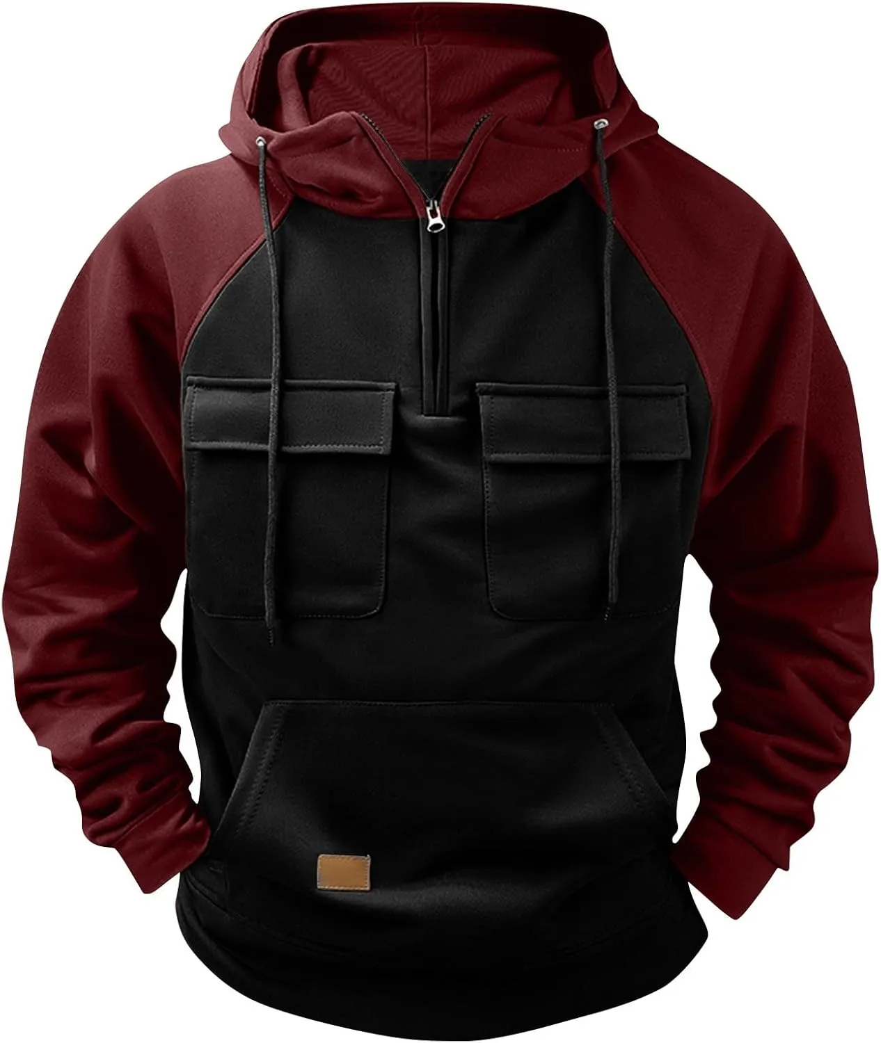 GOFULY Mens Hoodies Quarter Zip Western Hoodies Baggy Sweatshirt Drawstring Long Sleeve Cargo Sweatshirt Outfits With Pocket