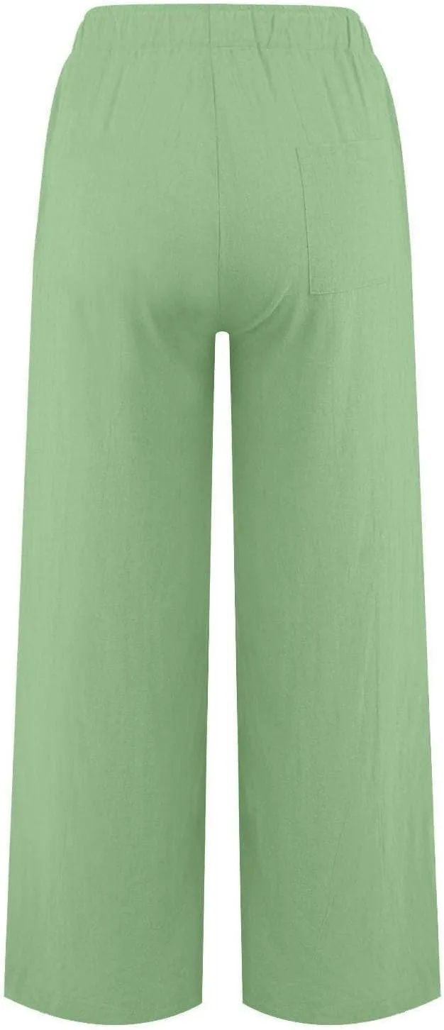 GOFULY Pants for Women Trendy Elastic Waist Drawstring Sumemr Pants Straight Wide Leg High Waisted with Pockets Slacks Clothe