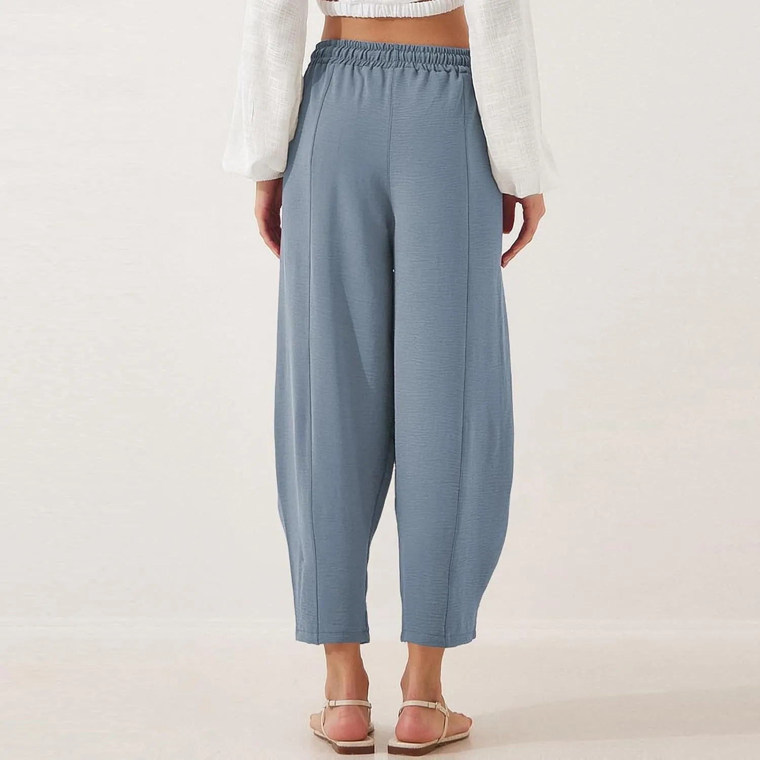 GOFULY Women's Pants Casual Wide Leg High Waisted Pants Beach Elastic Waist Drawstring Sumemr Loose Fit Trousers with Pockets