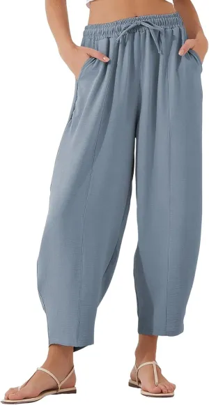 GOFULY Women's Pants Casual Wide Leg High Waisted Pants Beach Elastic Waist Drawstring Sumemr Loose Fit Trousers with Pockets