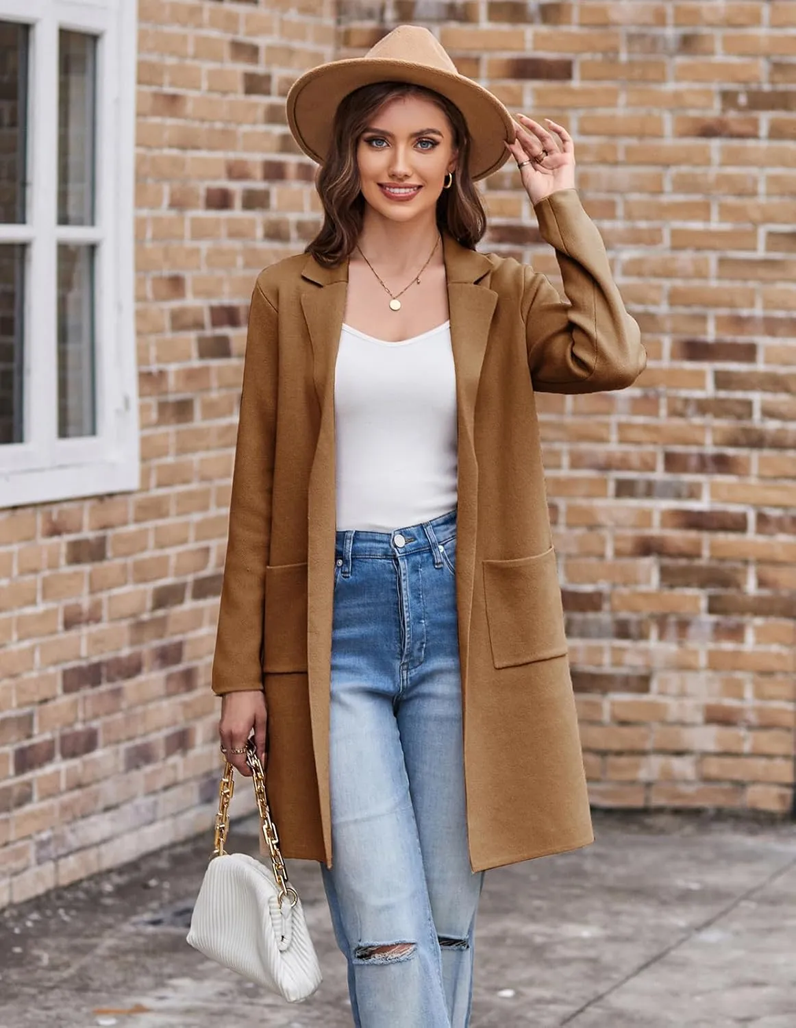 GRACE KARIN Women's 2025 Fashion Open Front Long Cardigan Sweaters Long Sleeve Lapel Knit Sweater Jacket with Pockets
