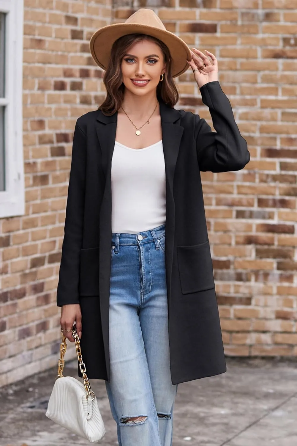 GRACE KARIN Women's 2025 Fashion Open Front Long Cardigan Sweaters Long Sleeve Lapel Knit Sweater Jacket with Pockets