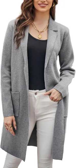 GRACE KARIN Women's 2025 Fashion Open Front Long Cardigan Sweaters Long Sleeve Lapel Knit Sweater Jacket with Pockets