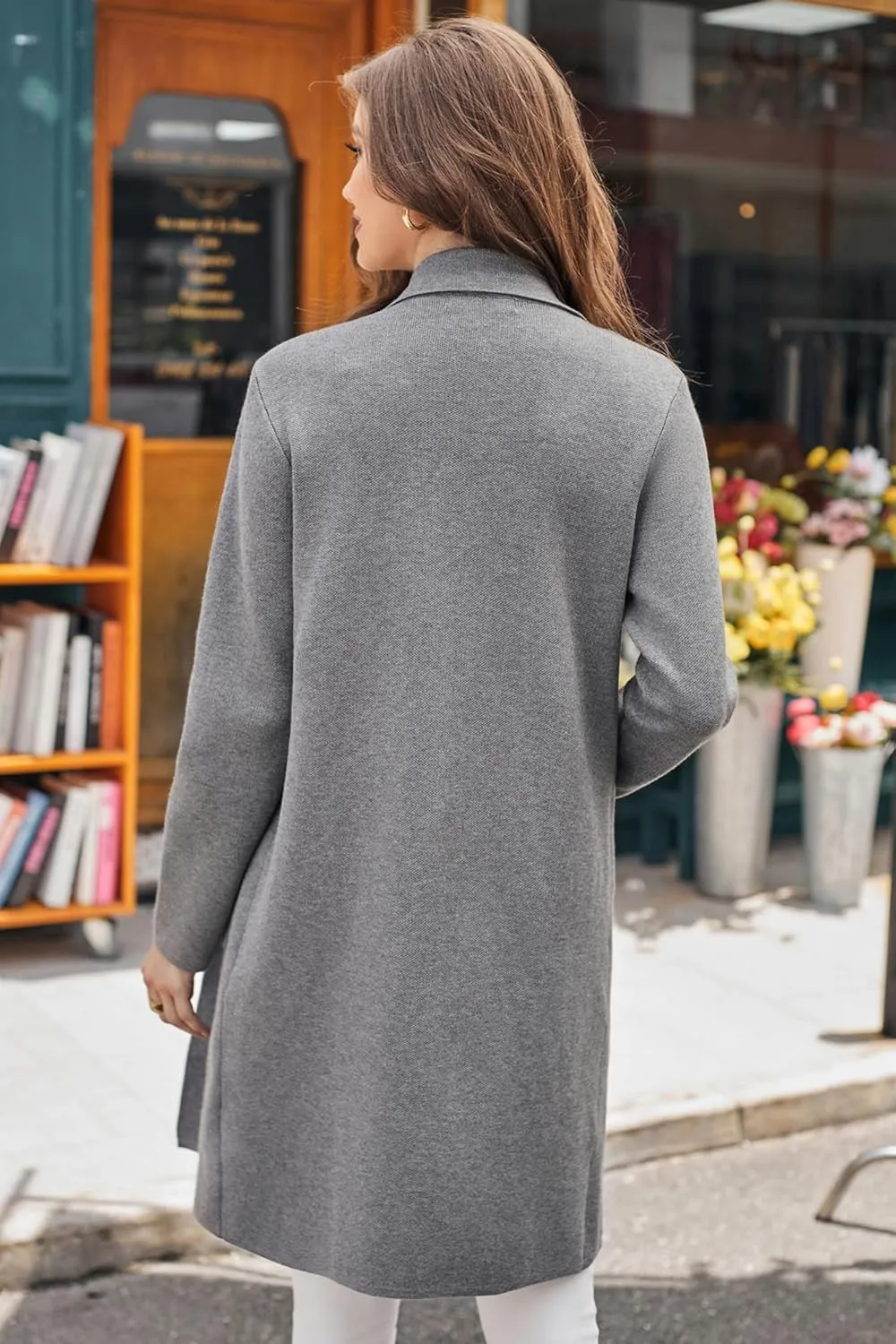 GRACE KARIN Women's 2025 Fashion Open Front Long Cardigan Sweaters Long Sleeve Lapel Knit Sweater Jacket with Pockets