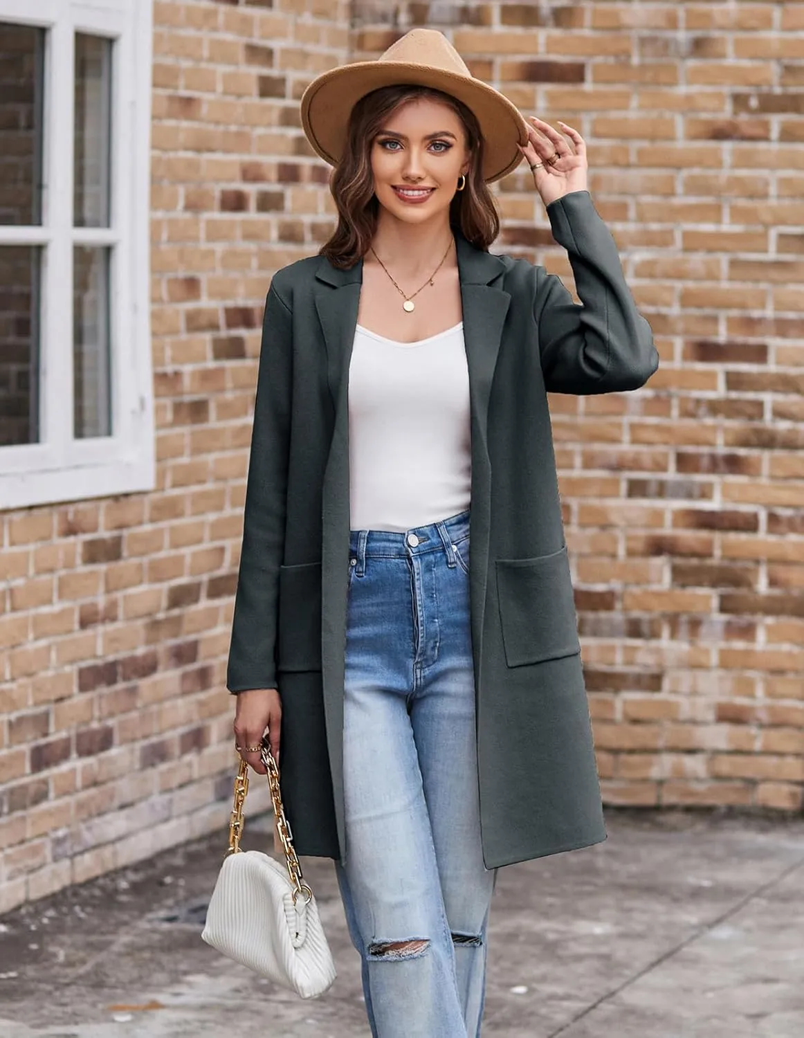 GRACE KARIN Women's 2025 Fashion Open Front Long Cardigan Sweaters Long Sleeve Lapel Knit Sweater Jacket with Pockets