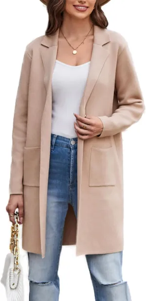 GRACE KARIN Women's 2025 Fashion Open Front Long Cardigan Sweaters Long Sleeve Lapel Knit Sweater Jacket with Pockets