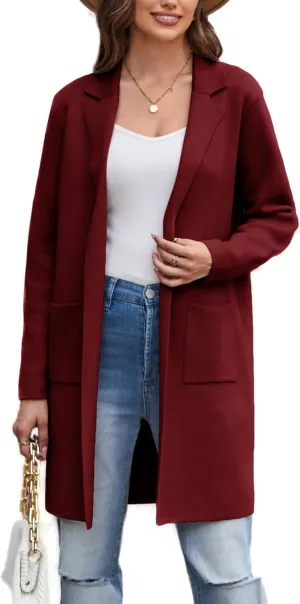 GRACE KARIN Women's 2025 Fashion Open Front Long Cardigan Sweaters Long Sleeve Lapel Knit Sweater Jacket with Pockets