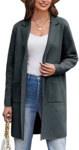 GRACE KARIN Women's 2025 Fashion Open Front Long Cardigan Sweaters Long Sleeve Lapel Knit Sweater Jacket with Pockets