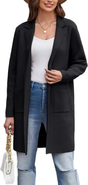 GRACE KARIN Women's 2025 Fashion Open Front Long Cardigan Sweaters Long Sleeve Lapel Knit Sweater Jacket with Pockets